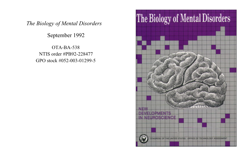 The Biology of Mental Disorders