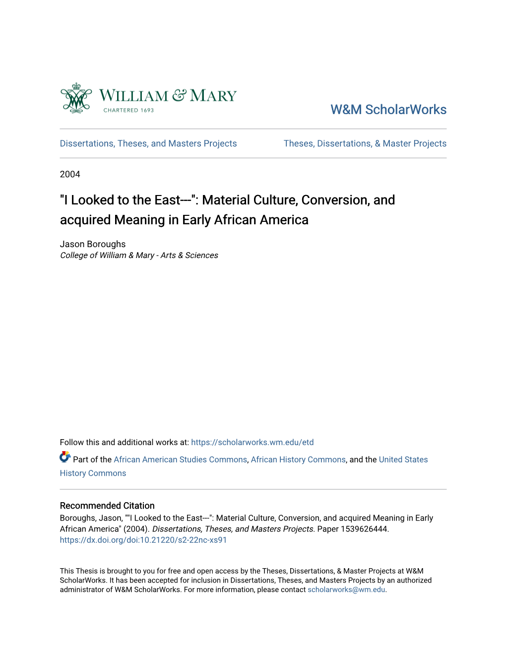 Material Culture, Conversion, and Acquired Meaning in Early African America