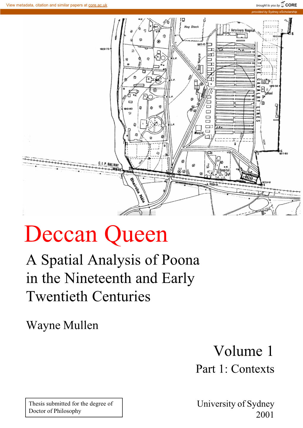 Deccan Queen a Spatial Analysis of Poona in the Nineteenth and Early Twentieth Centuries