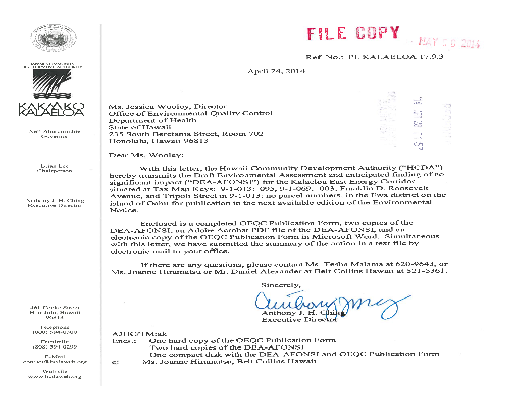 Draft Environmental Assessment Kalaeloa East Energy Corridor