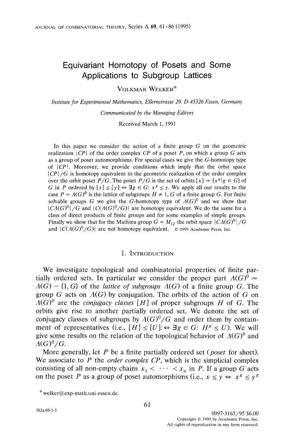 Equivariant Homotopy of Posets and Some Applications to Subgroup Lattices