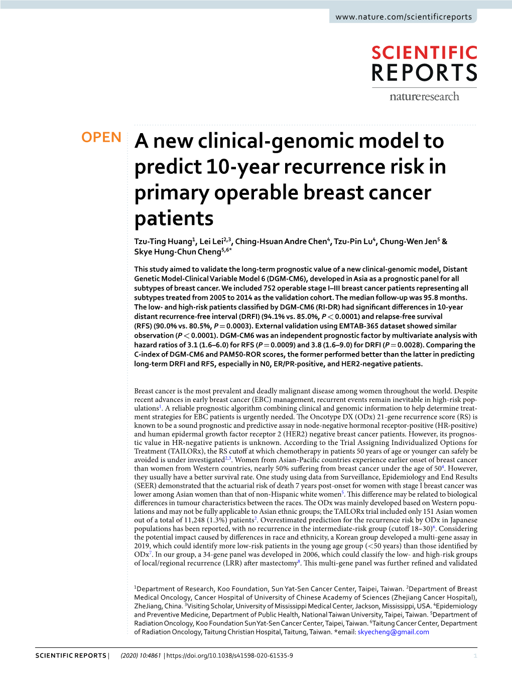 A New Clinical-Genomic Model to Predict 10-Year Recurrence Risk in Primary Operable Breast Cancer Patients