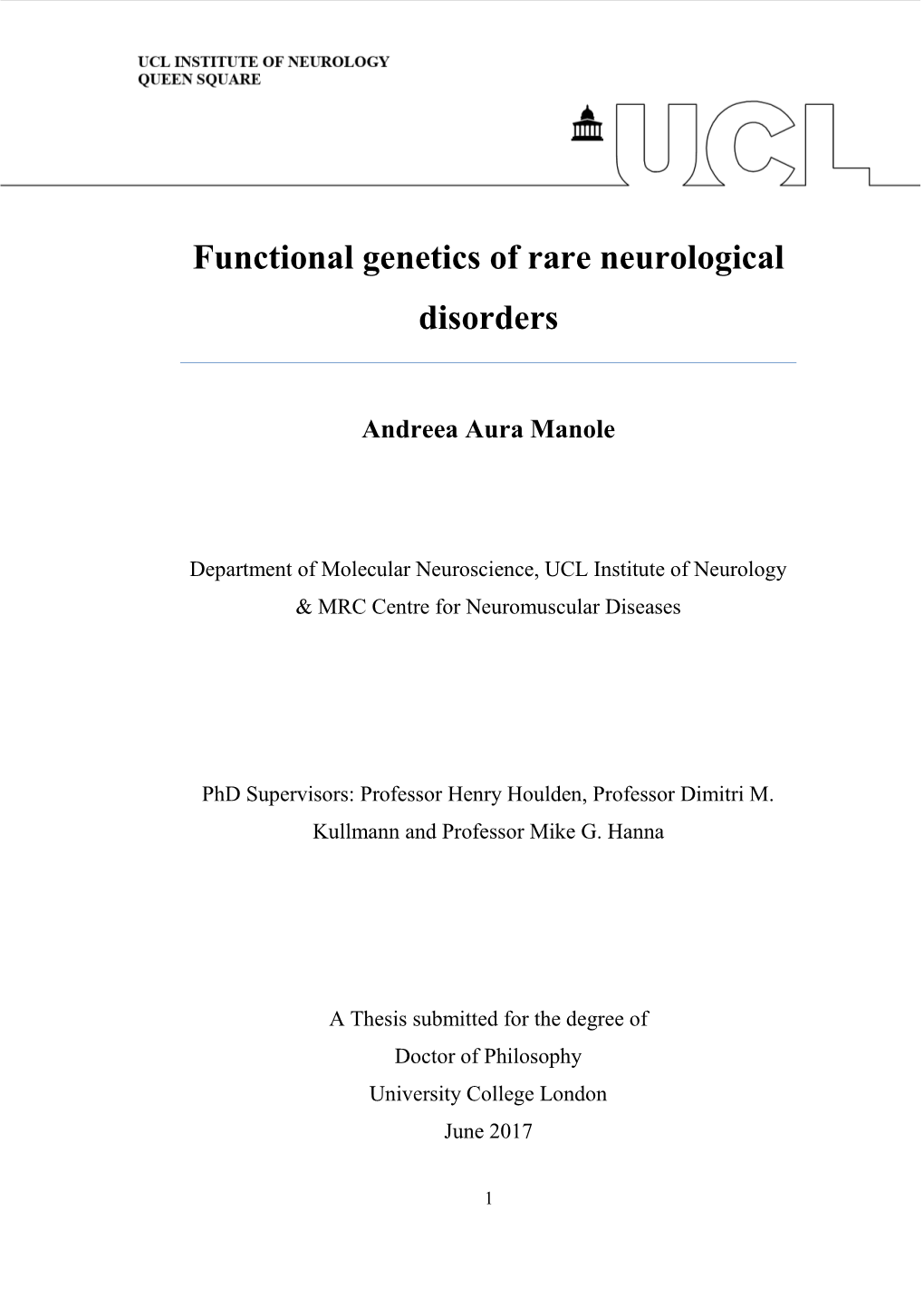 Functional Genetics of Rare Neurological Disorders