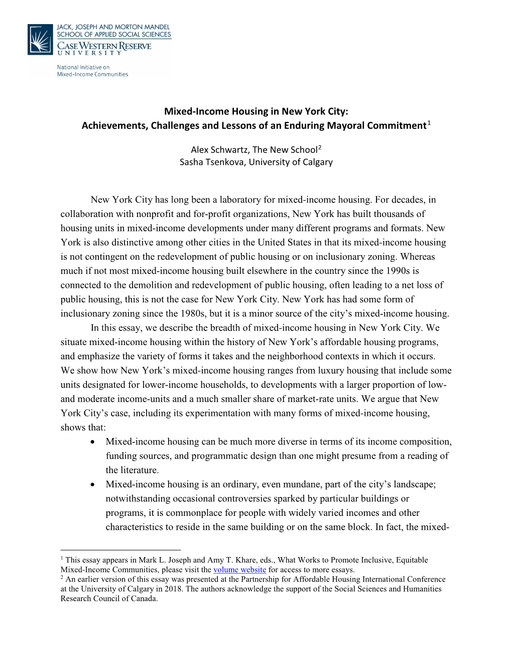 Mixed-Income Housing in New York City: Achievements, Challenges and Lessons of an Enduring Mayoral Commitment1