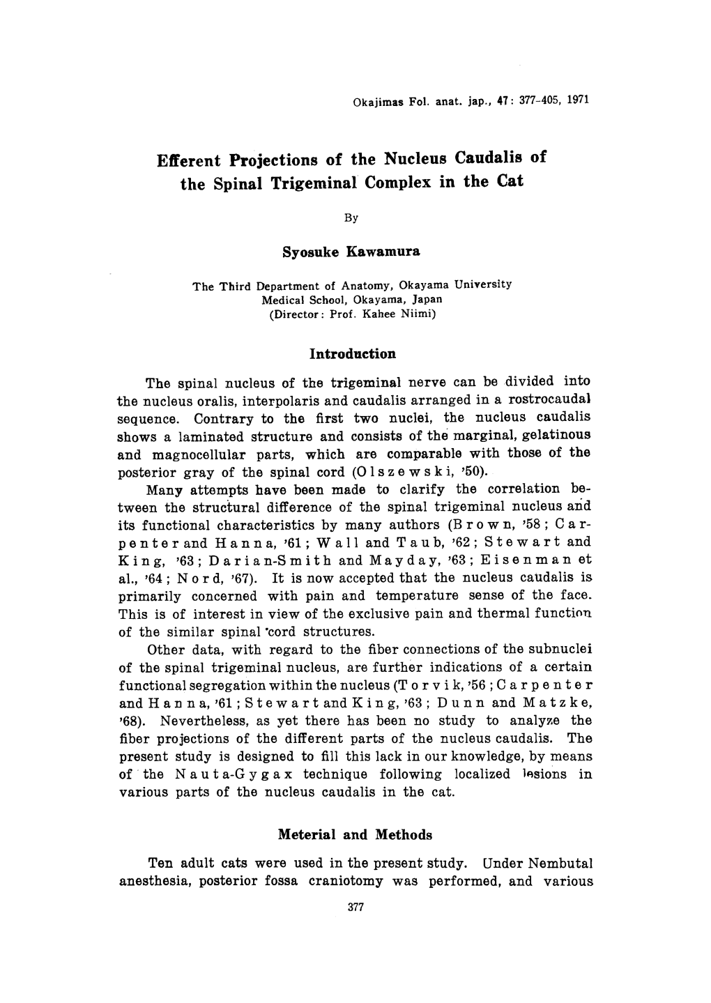 Efferent Projections of the Nucleus Caudalis of the Spinal Trigeminal Complex in the Cat