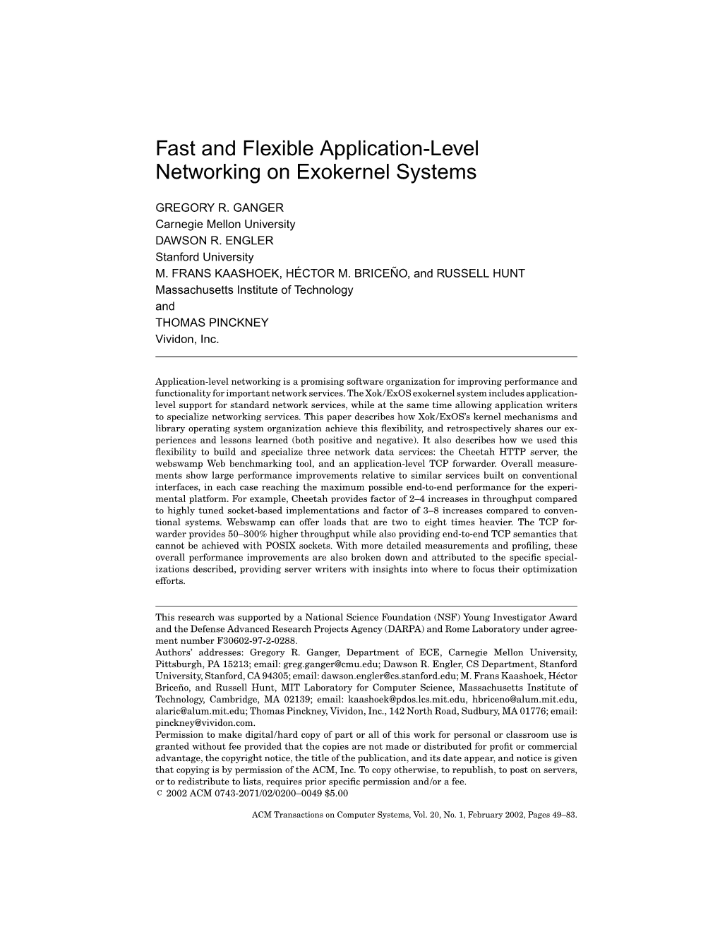 Fast and Flexible Application-Level Networking on Exokernel Systems