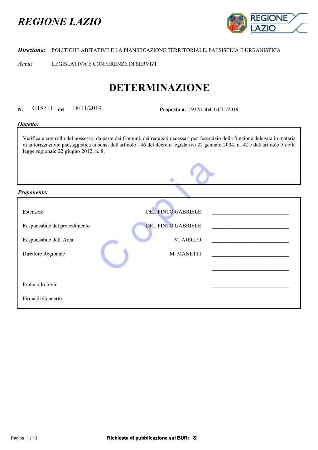 Regione Lazio Determinazione