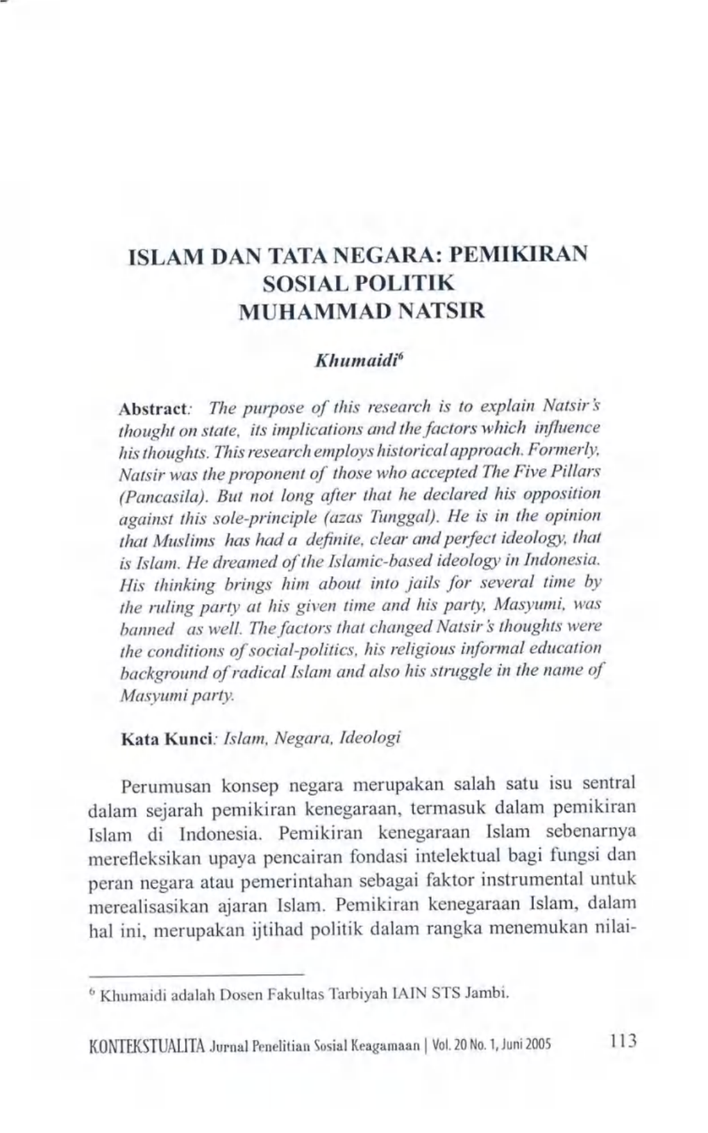 Islam Dan Tata Negara: Pemikiran Muhammad Natsir