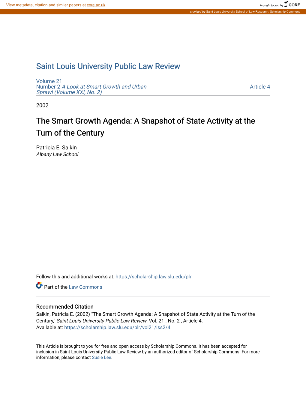 The Smart Growth Agenda: a Snapshot of State Activity at the Turn of the Century