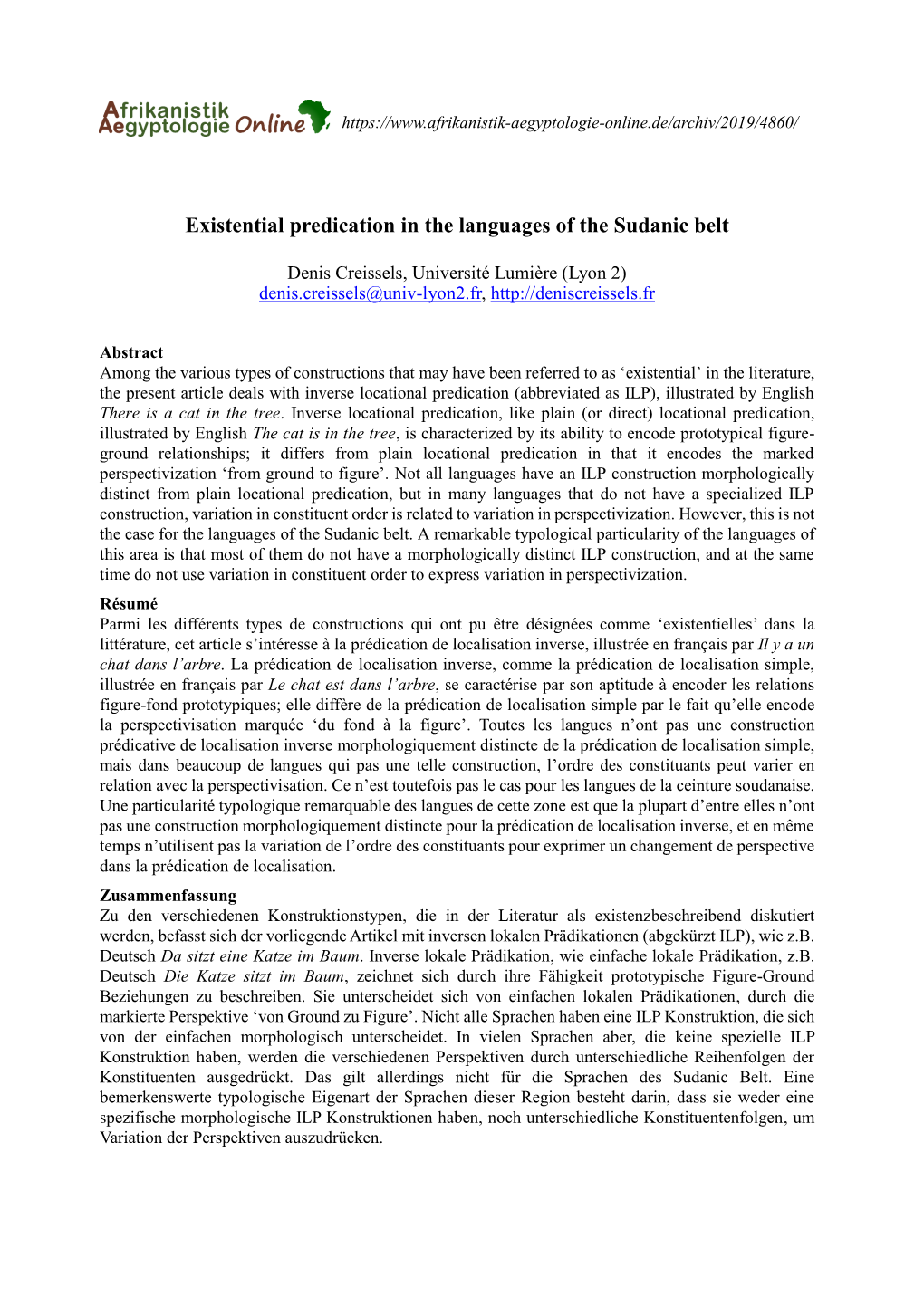 Existential Predication in the Languages of the Sudanic Belt