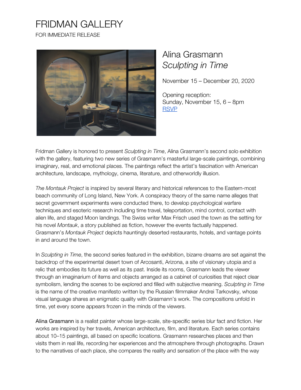 Fridman Gallery for Immediate Release