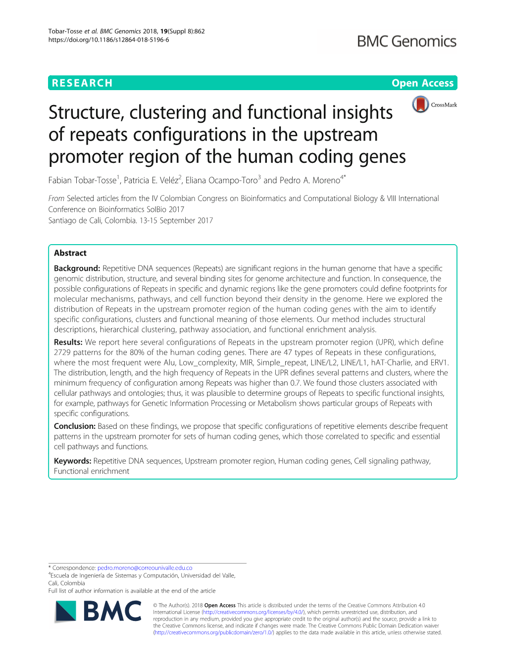 Structure, Clustering and Functional Insights of Repeats Configurations in the Upstream Promoter Region of the Human Coding Genes Fabian Tobar-Tosse1, Patricia E