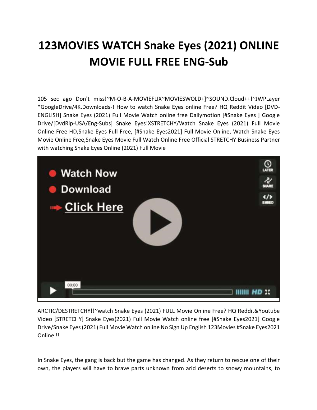 123MOVIES WATCH Snake Eyes (2021) ONLINE MOVIE FULL FREE ENG-Sub