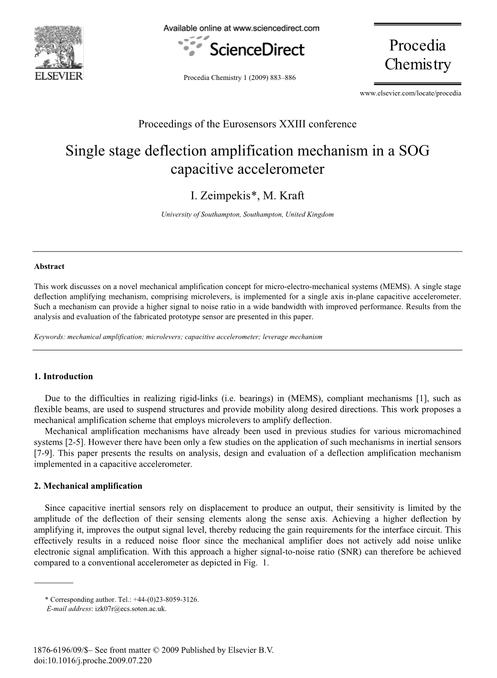 Single Stage Deflection Amplification Mechanism in a SOG Capacitive Accelerometer