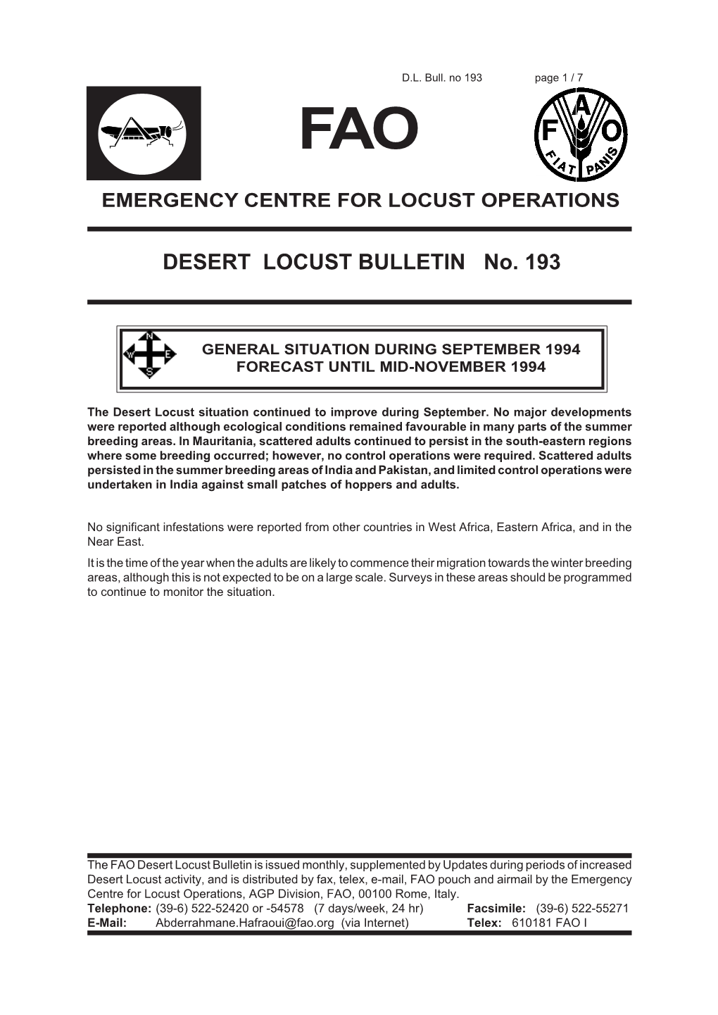 FAO Desert Locust Bulletin 193 (English)