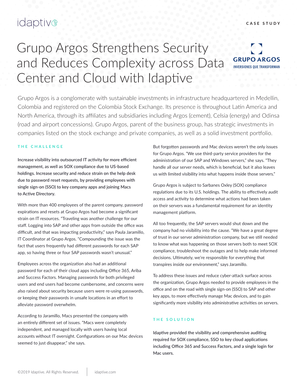 Grupo Argos Strengthens Security and Reduces Complexity Across Data Center and Cloud with Idaptive