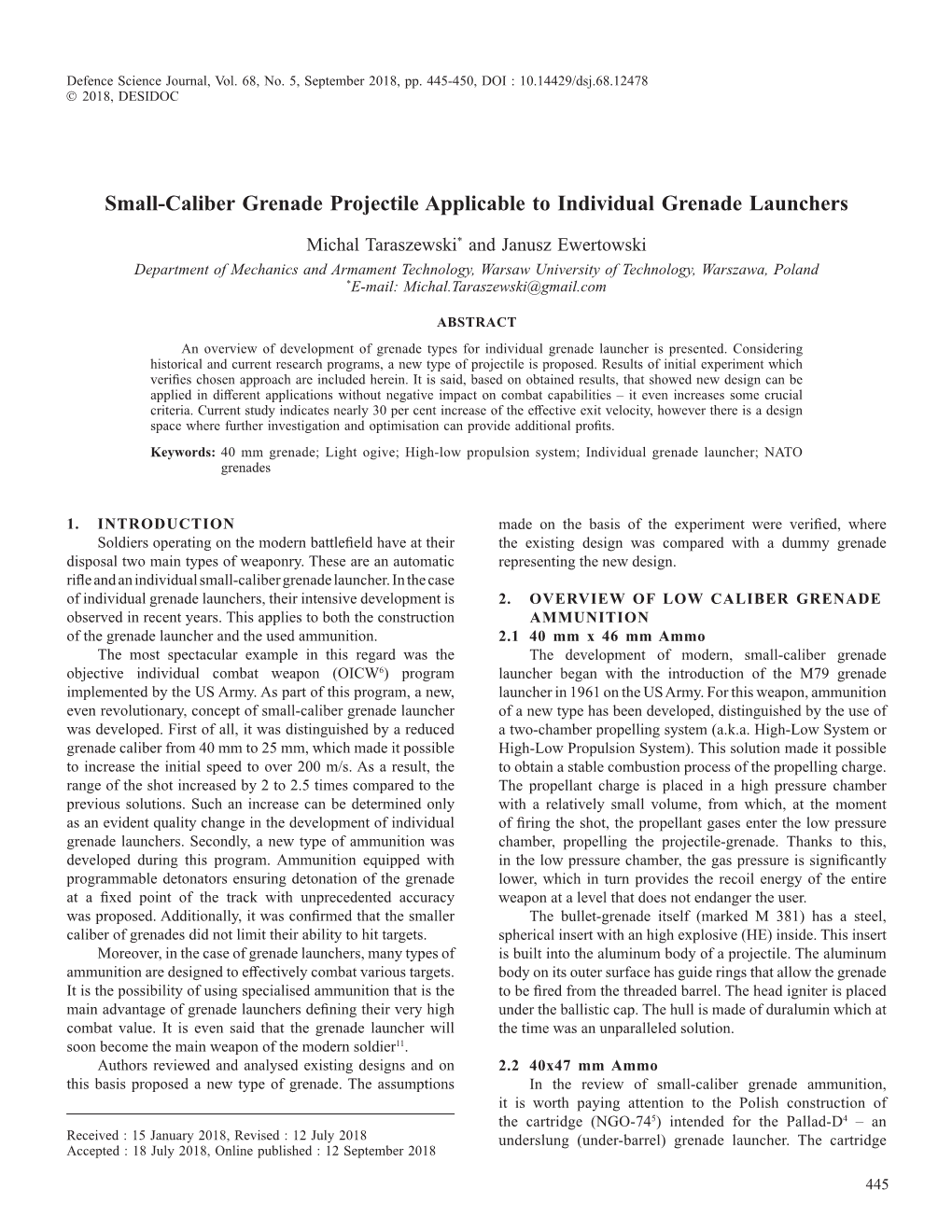 Small-Caliber Grenade Projectile Applicable to Individual Grenade Launchers