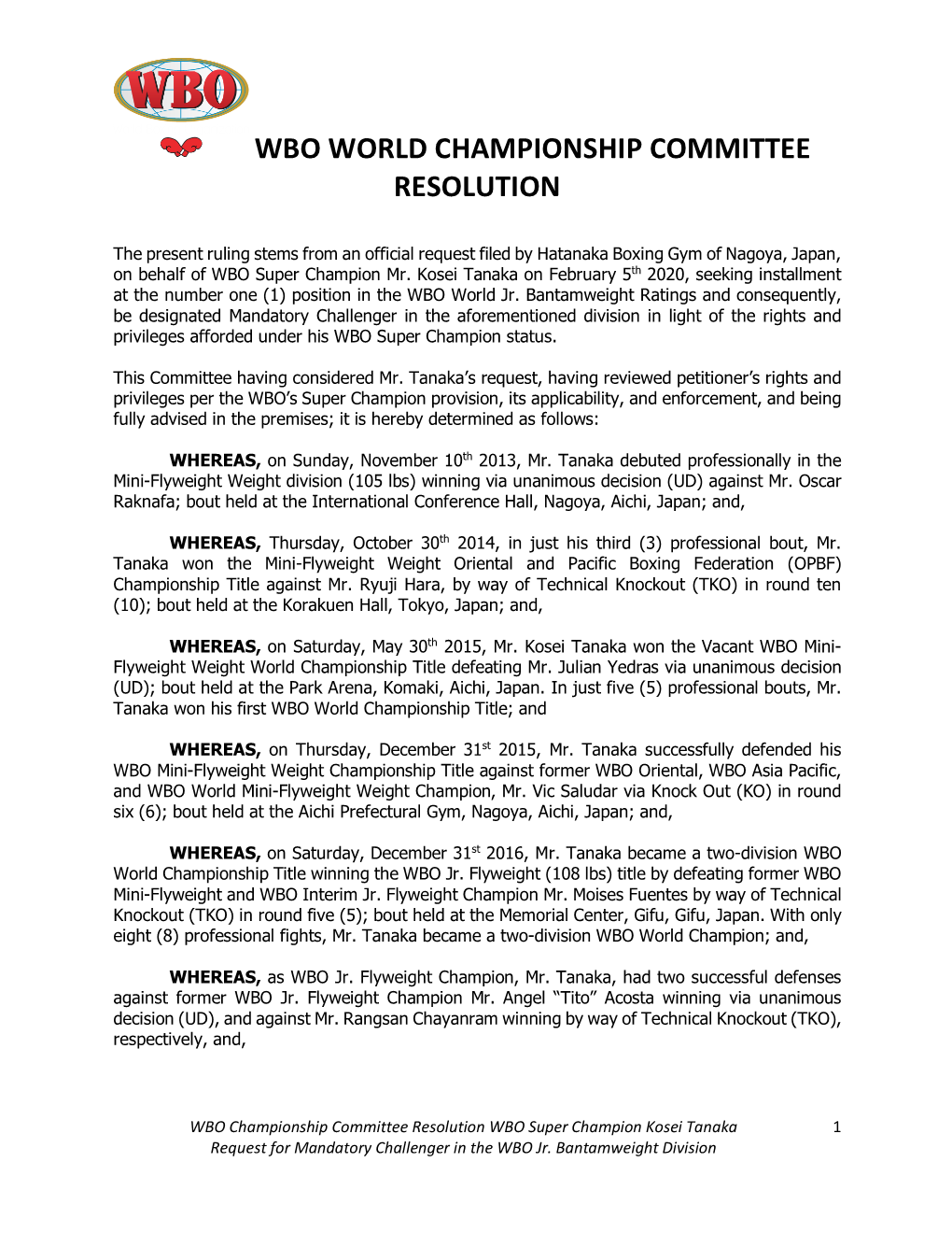 Wbo World Championship Committee Resolution