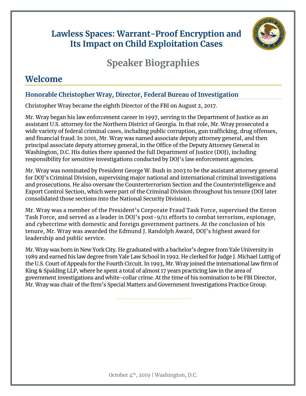 Speaker Biographies Welcome