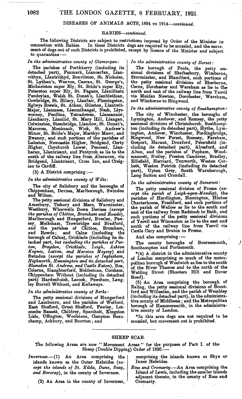 1082 the LONDON GAZETTE; 8 FEBRUARY, 1921. DISEASES of ANIMALS ACTS, 1894 to 1914— Continued