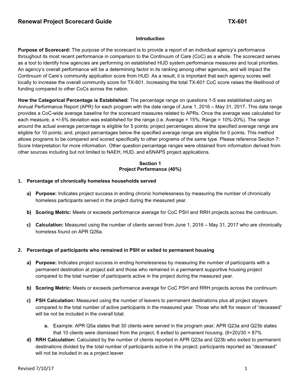 Renewal Project Scorecard Guide TX-601