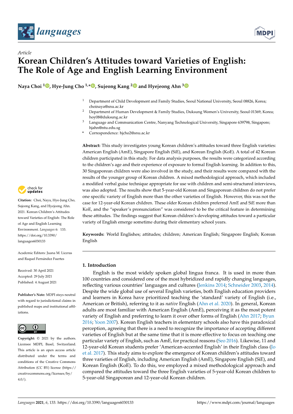 Korean Children's Attitudes Toward Varieties of English