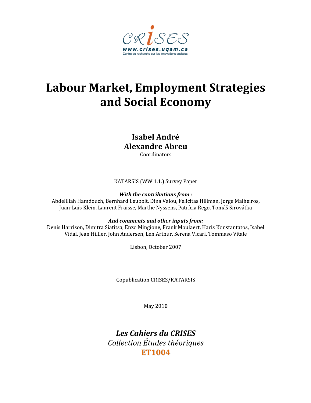 Labour Market, Employment Strategies and Social Economy