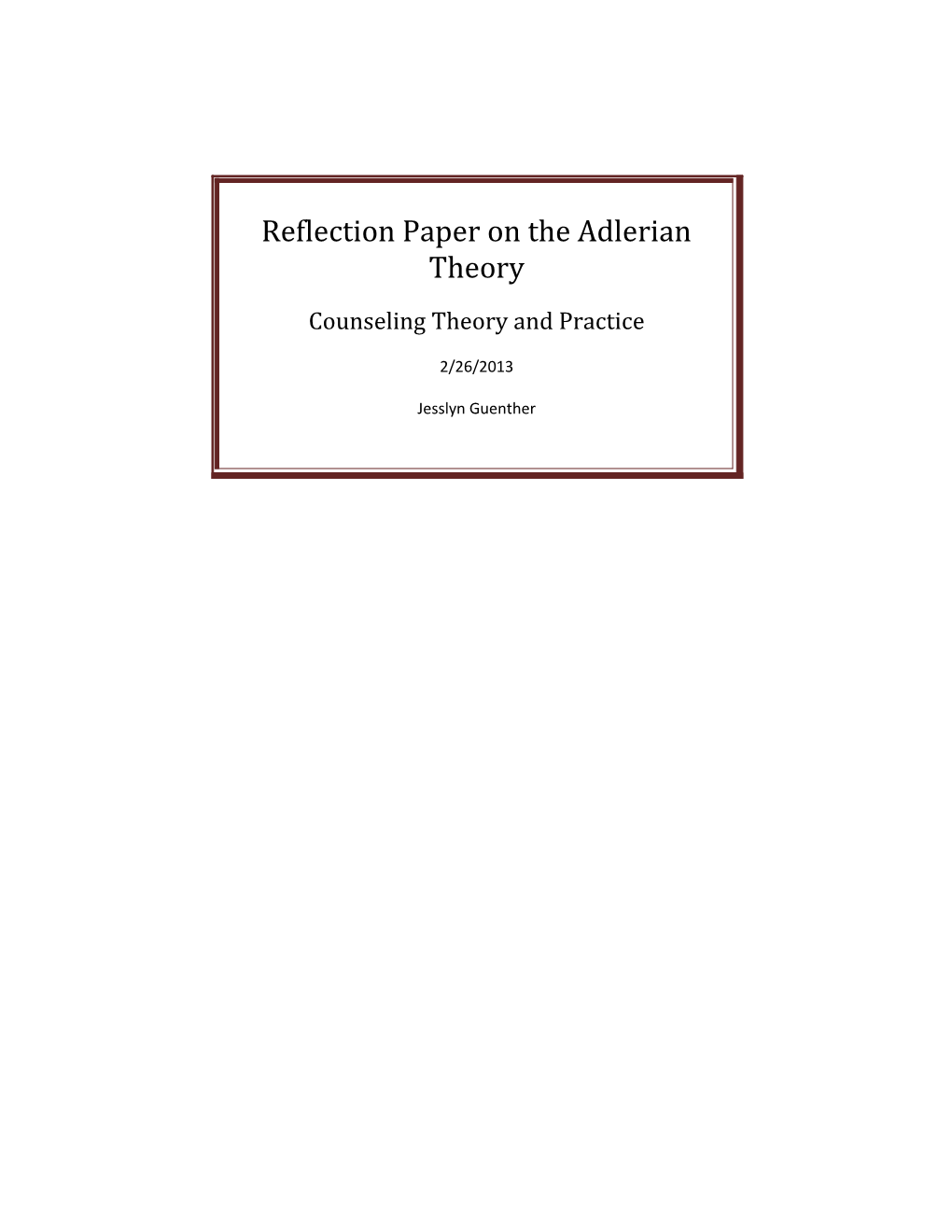 Reflection Paper on the Adlerian Theory