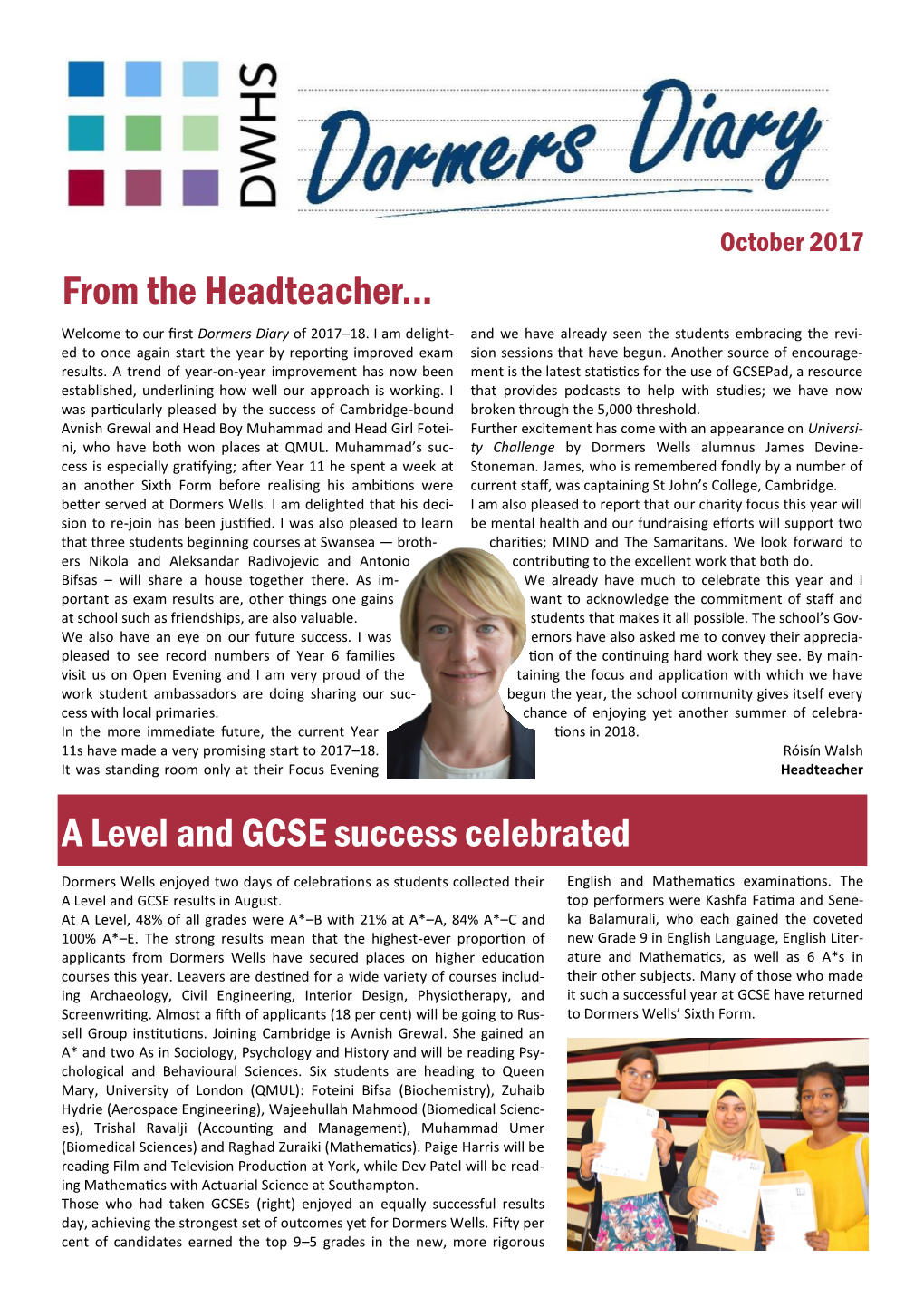 From the Headteacher... a Level and GCSE Success Celebrated