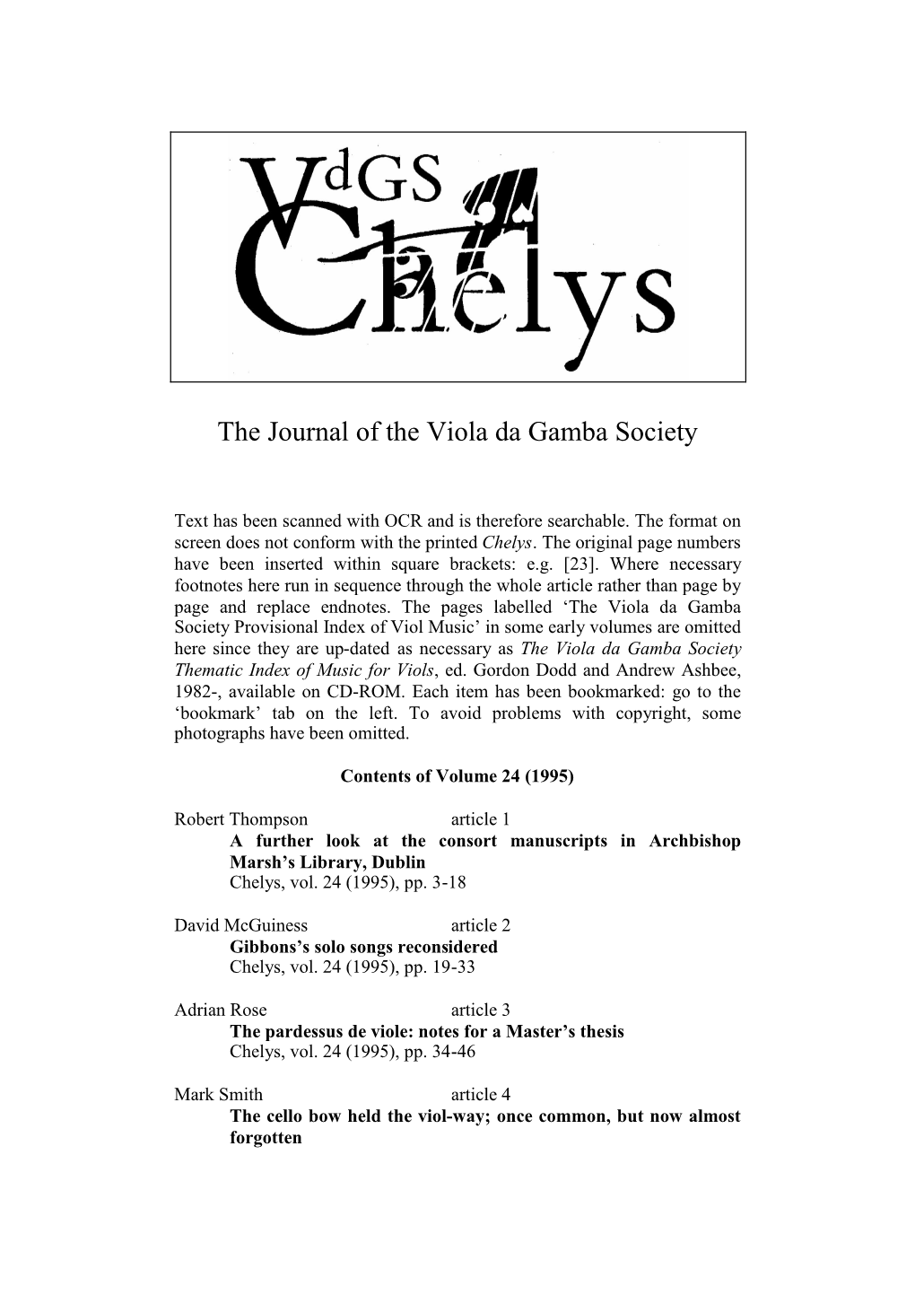 The Journal of the Viola Da Gamba Society