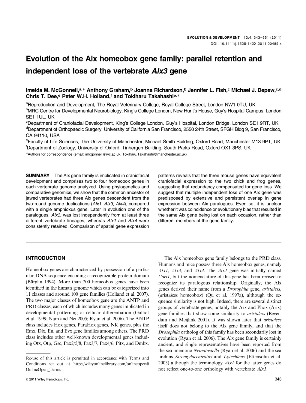 Parallel Retention and Independent Loss of the Vertebrate Alx3 Gene