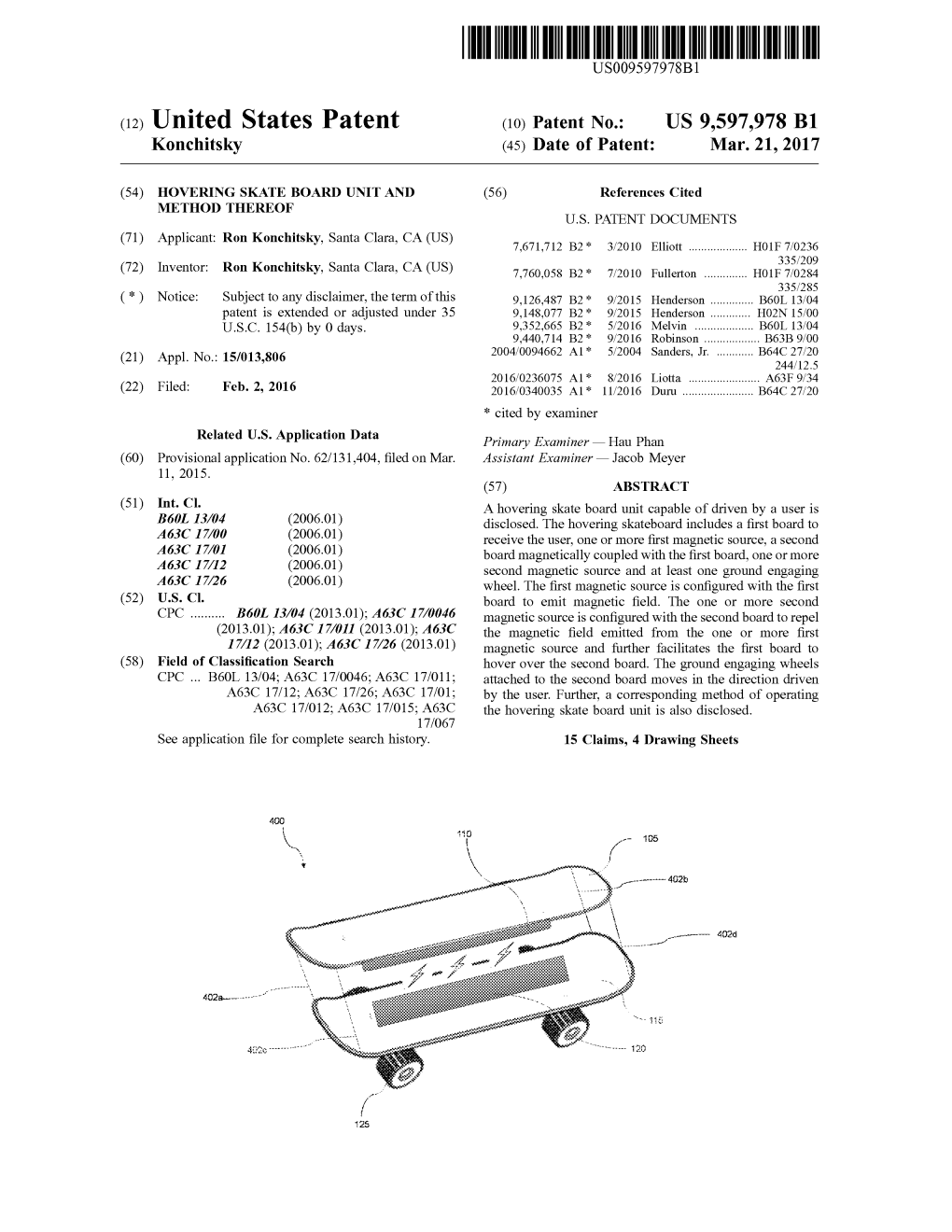 (12) United States Patent (10) Patent No.: US 9,597,978 B1 Konchitsky (45) Date of Patent: Mar