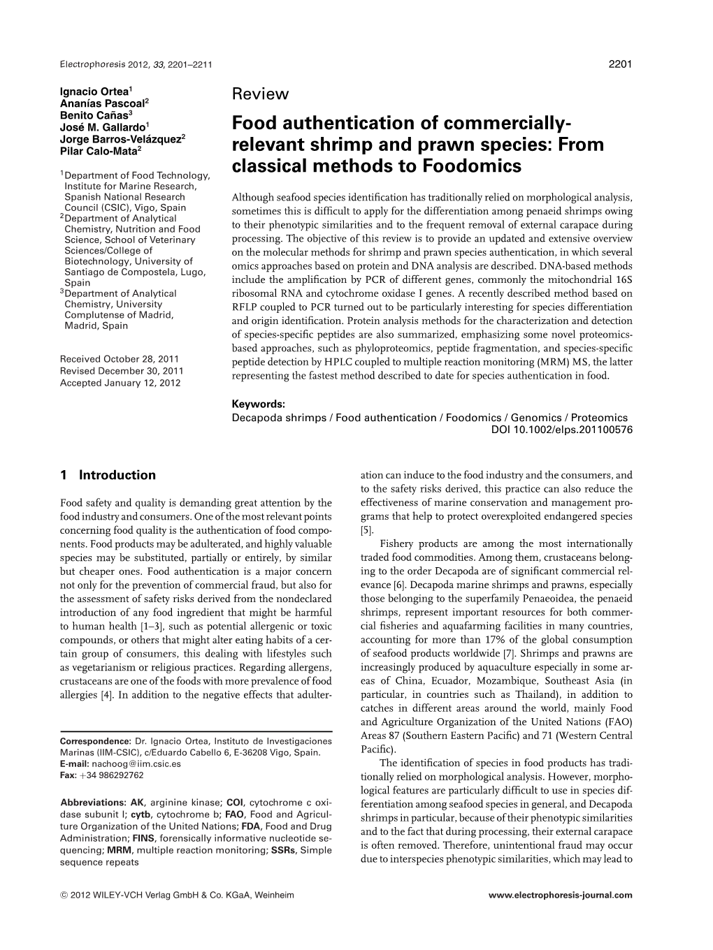 Food Authentification of Commercially Relevant Shrimp and Prawn Species