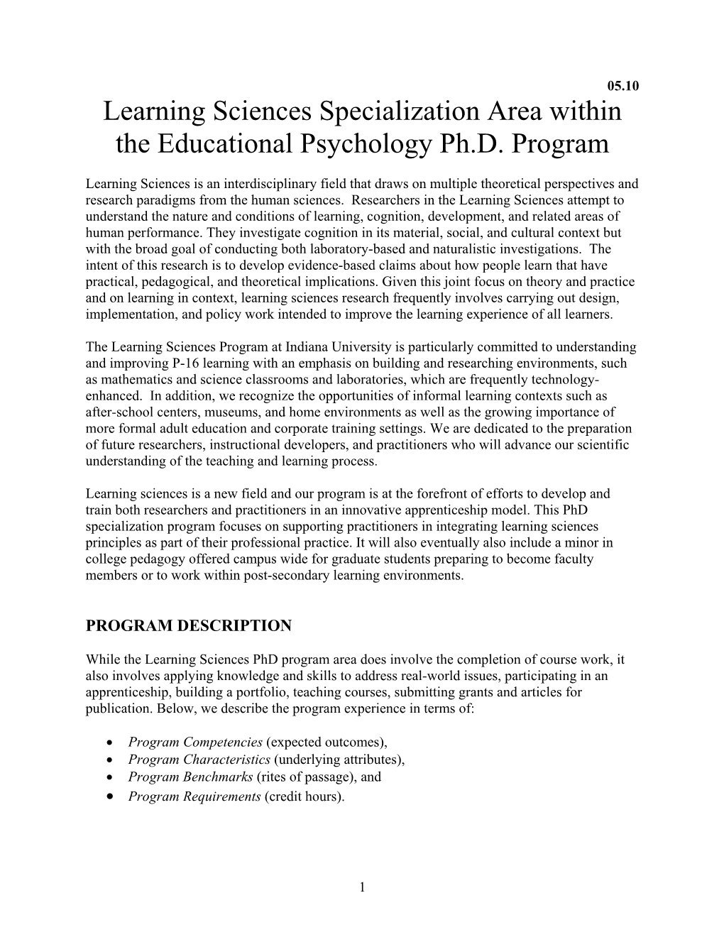 Learning Sciences Specialization Area Within the Educational Psychology Ph.D