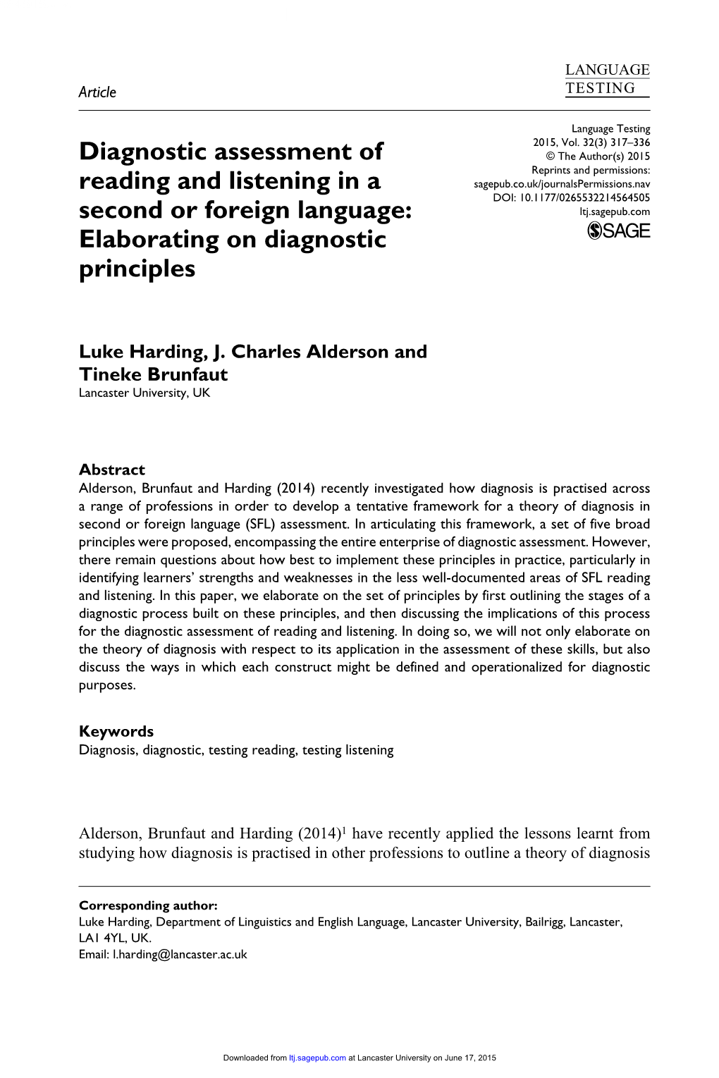 Diagnostic Assessment of Reading and Listening in a Second Or Foreign