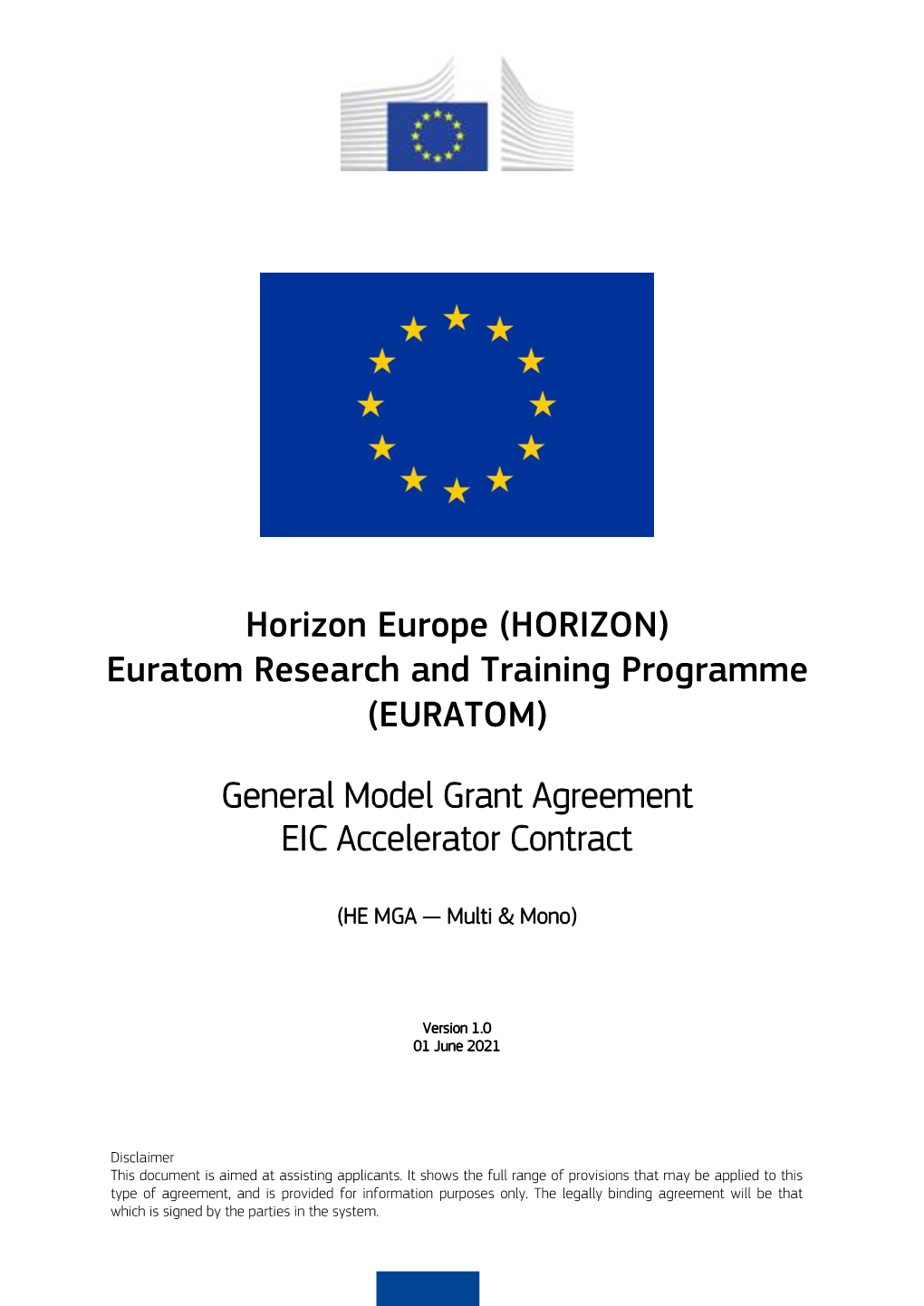 (EURATOM) General Model Grant Agreement EIC Accelerator Contrac