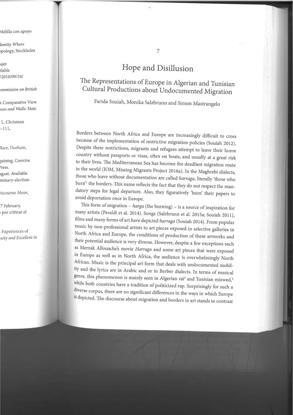 Hope and Disillusion T20t0l09l24l the Representations of Europe in Algerian and Tunisian Tmmìssion on British Cultural Productions About Undocumented Migration