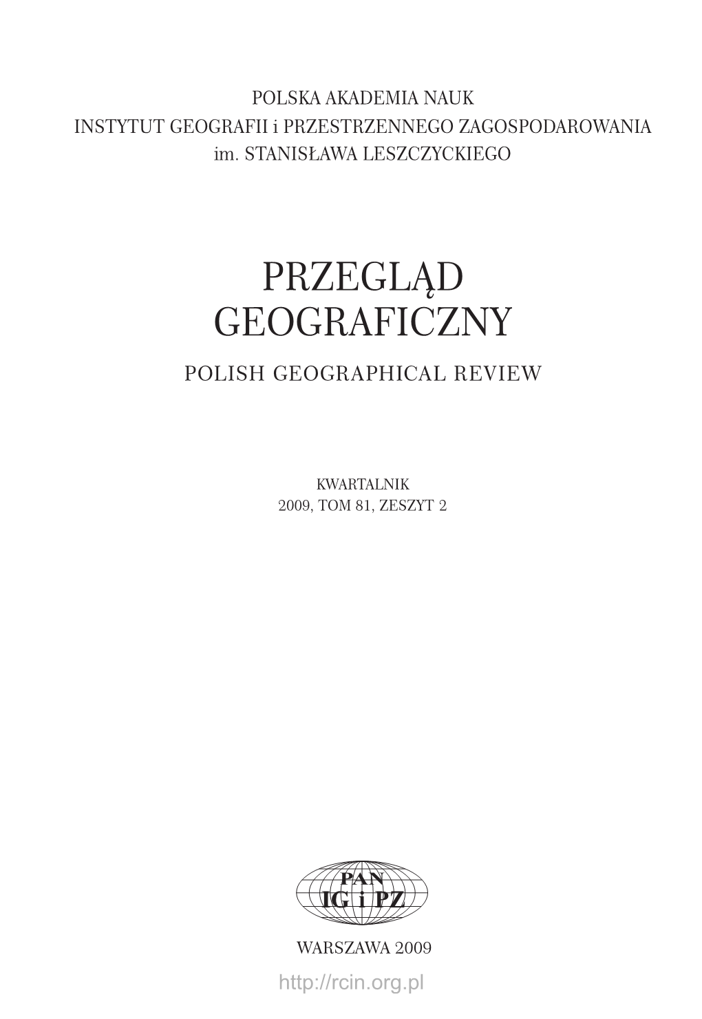 Przegląd Geograficzny 2009 T. 81 Z. 2 = Polish Geographical Reviev