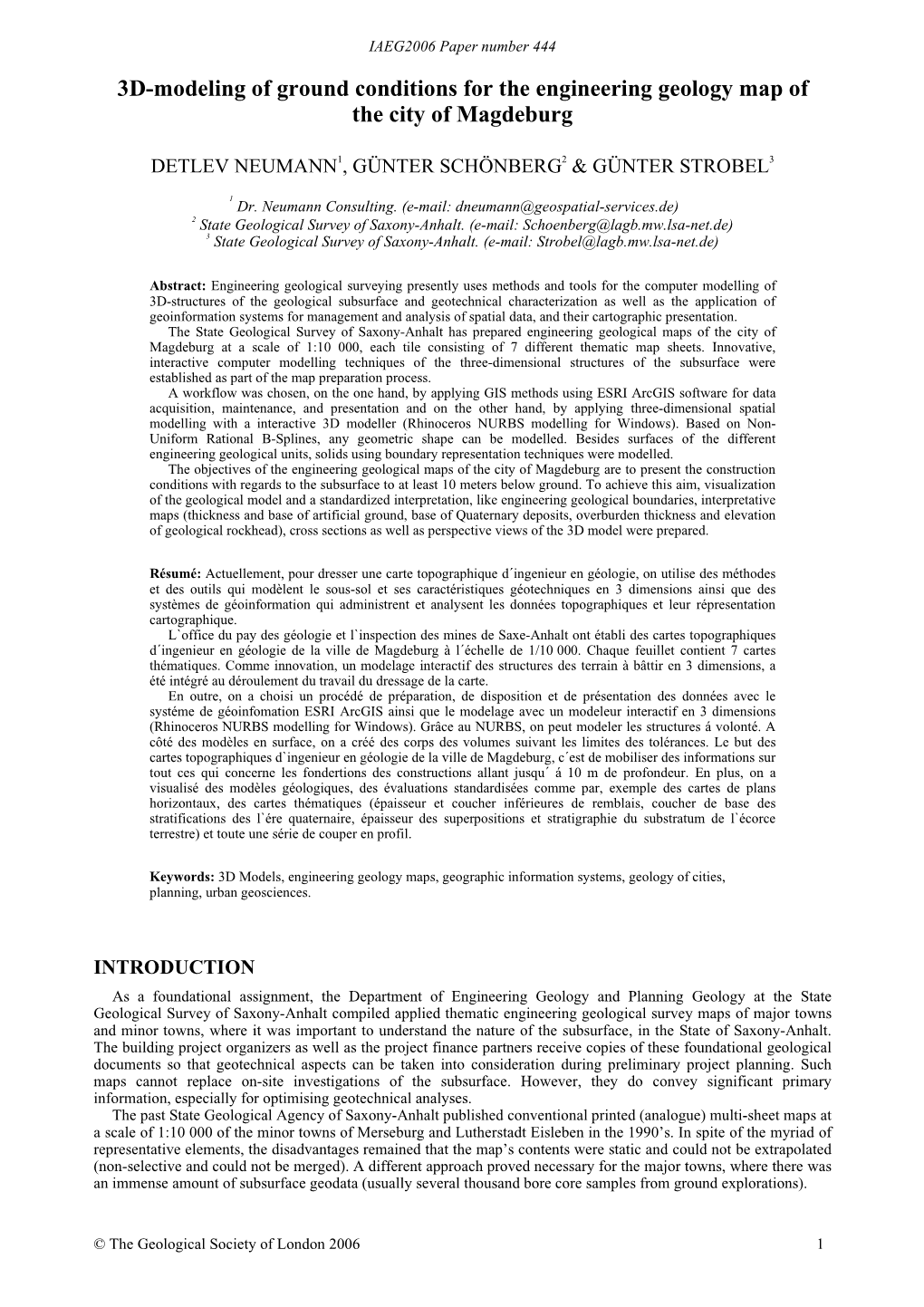 3D-Modeling of Ground Conditions for the Engineering Geology Map of the City of Magdeburg