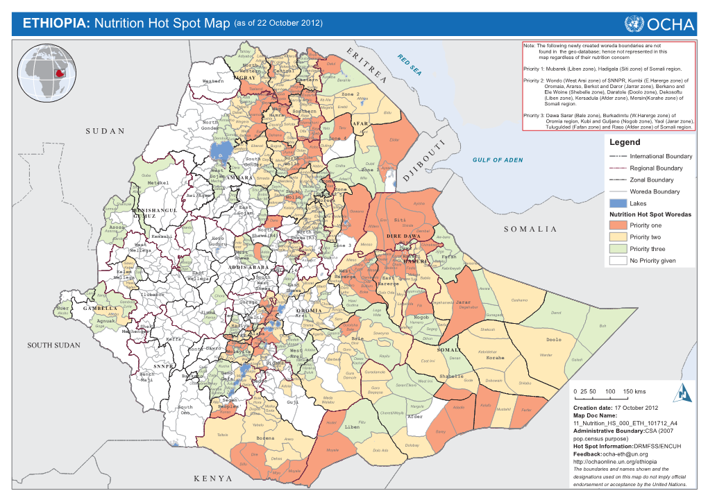 ETHIOPIA: Nutrition Hot Spot Map (As of 22 October 2012)