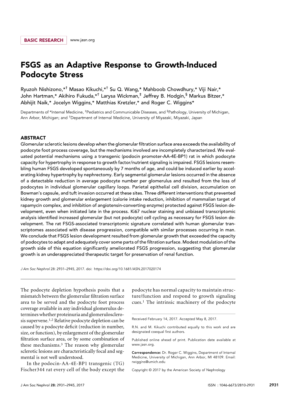 FSGS As an Adaptive Response to Growth-Induced Podocyte Stress