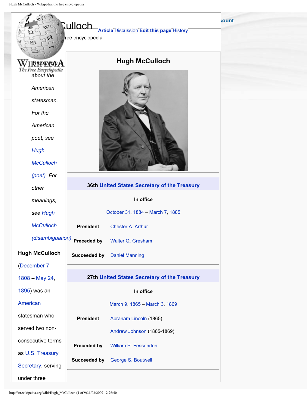 Hugh Mcculloch - Wikipedia, the Free Encyclopedia