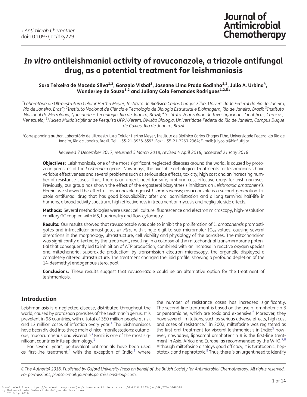 In Vitro Antileishmanial Activity of Ravuconazole, a Triazole Antifungal Drug, As a Potential Treatment for Leishmaniasis
