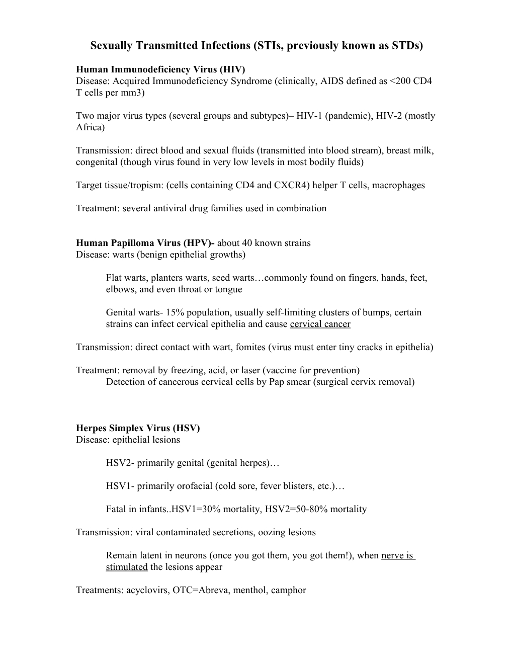 Sexually Transmitted Infections (Stis, Previously Known As Stds)