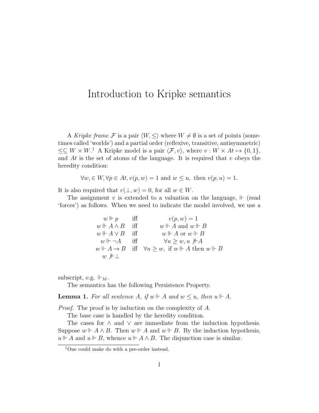 Introduction to Kripke Semantics