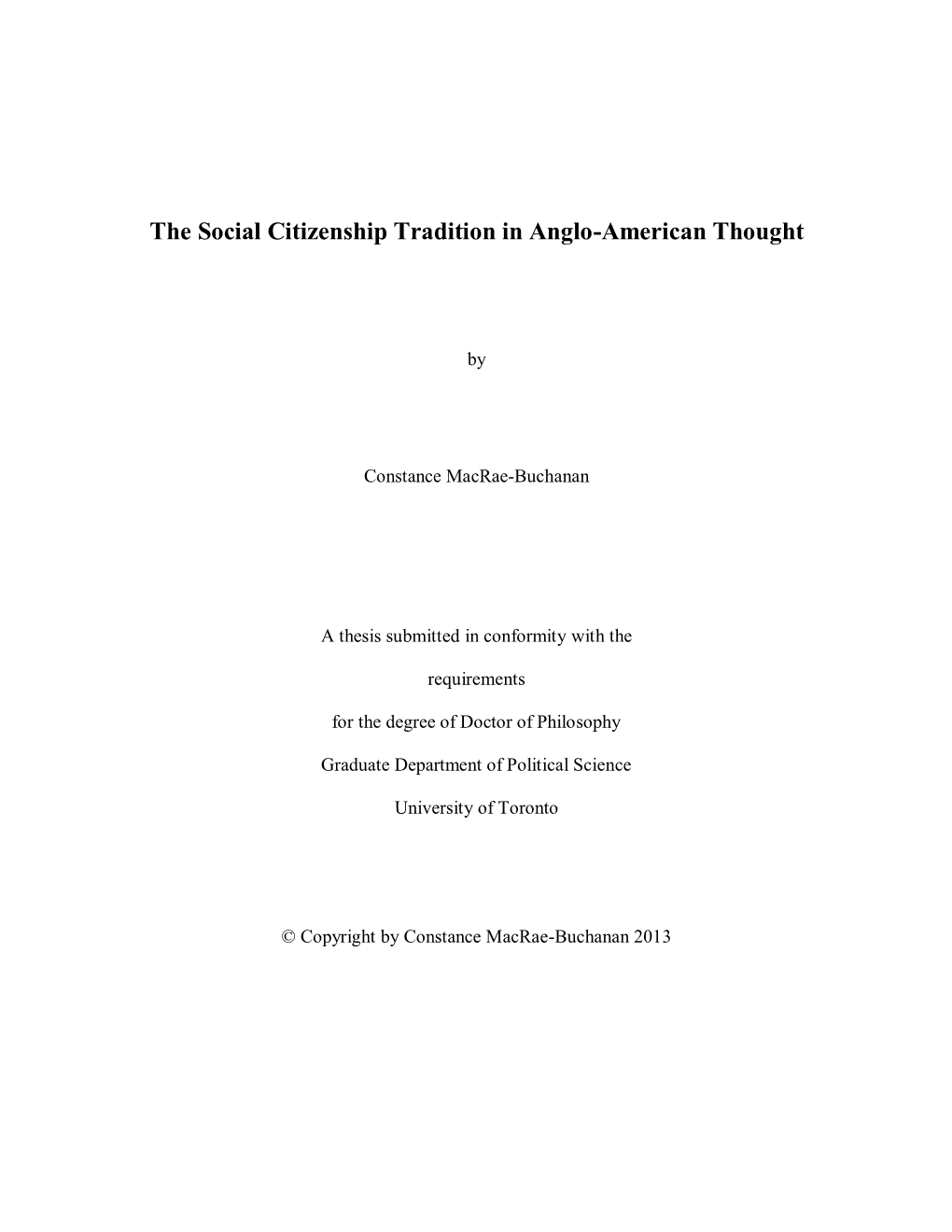 The Social Citizenship Tradition in Anglo-American Thought