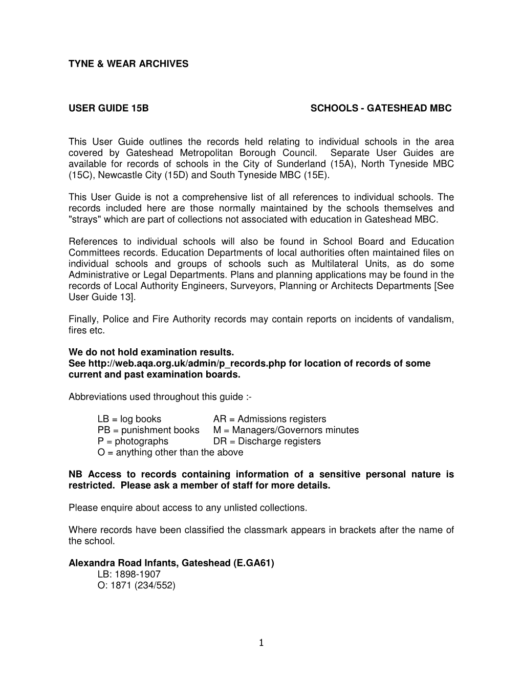 GATESHEAD MBC This User Guide Outlines the Records Held Relating To