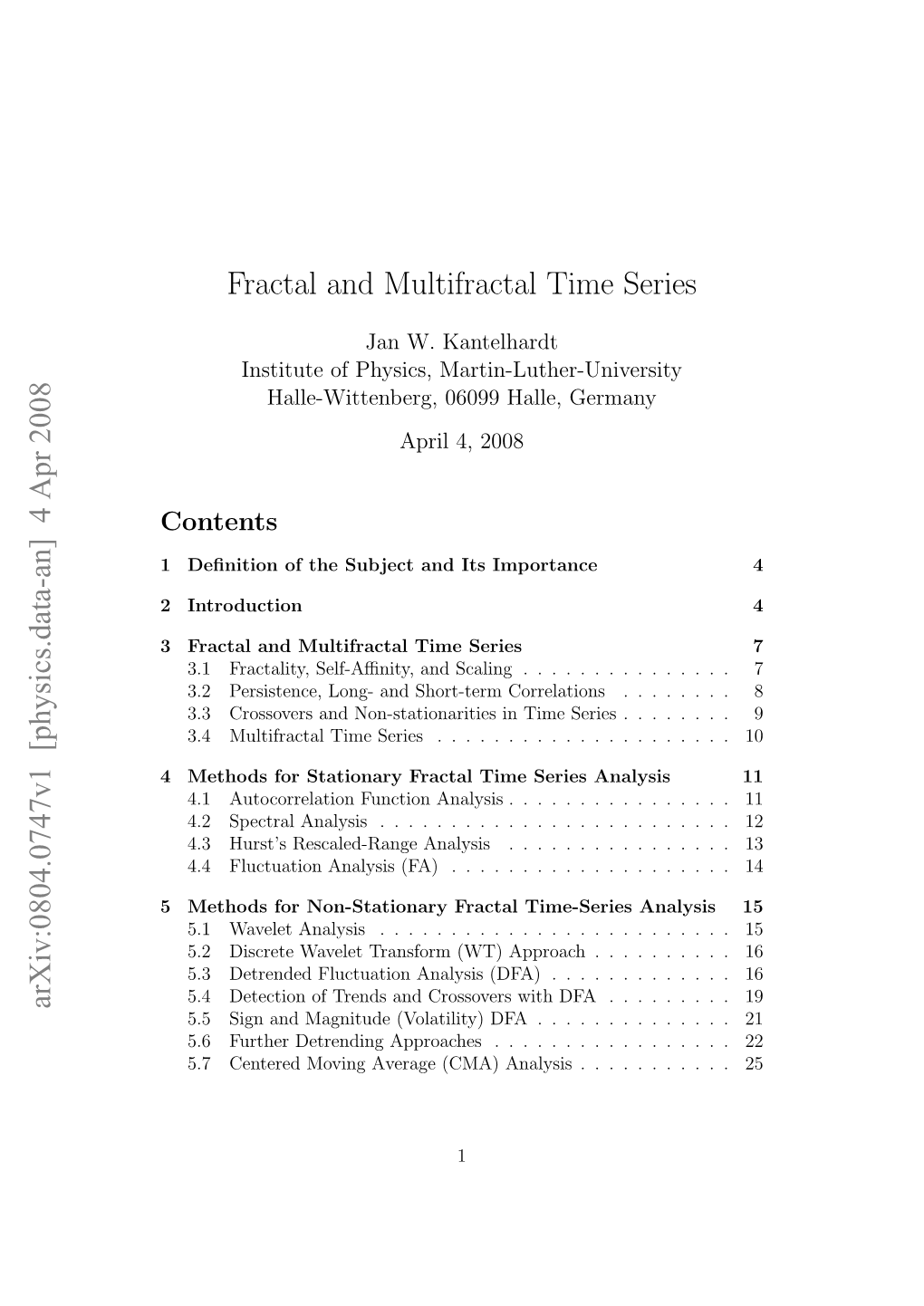 Fractal and Multifractal Time Series Arxiv:0804.0747V1 [Physics.Data-An