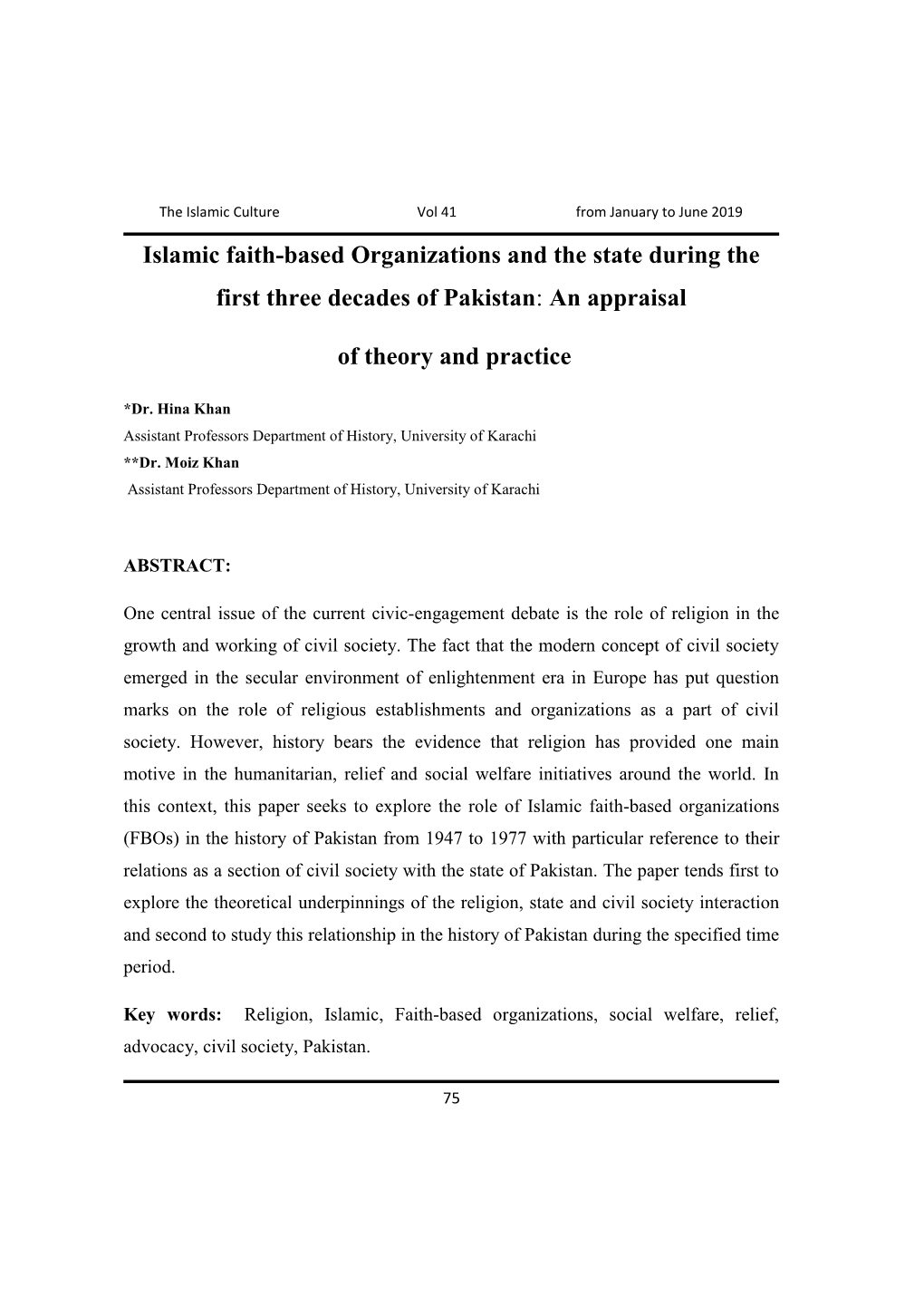 Islamic Faith-Based Organizations and the State During the First Three Decades of Pakistan: an Appraisal