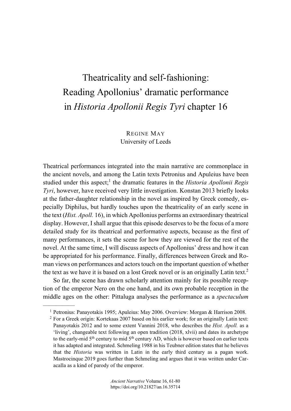 Theatricality and Self-Fashioning: Reading Apollonius' Dramatic